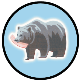 A bear with a sausage in its mouth Description automatically generated