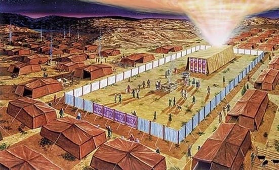 A drawing of a city with tents Description automatically generated