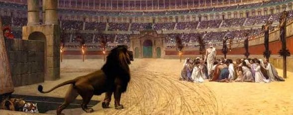 A lion in a arena Description automatically generated